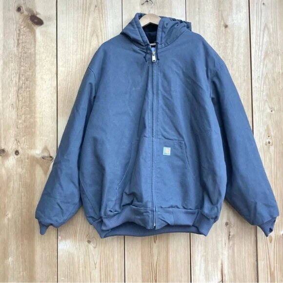 Carhartt Other - Carhartt Mens Gray Canvas Quilt Lined Hooded Duck Coat Jacket Sz 3XL